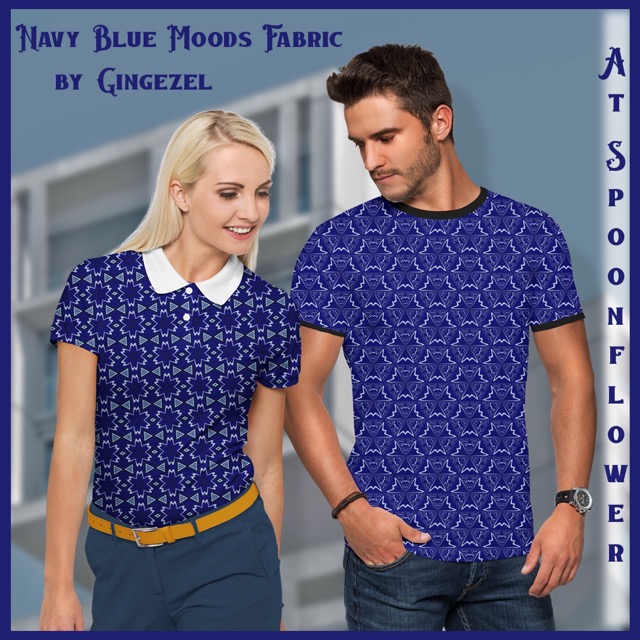 Two navy geometic t-shirts from out Navy Blue Moods collection at Spoonflower.